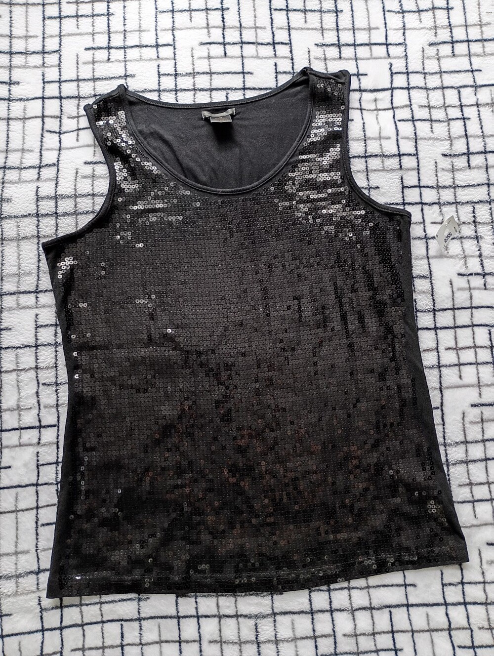 Nue Options Petite Medium Black Sequin Tank Top NEW WITH TAGS